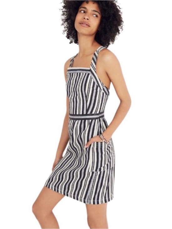 Madewell Dresses & Skirts - Madewell apron dress in black and grey vertical stripes, size 4